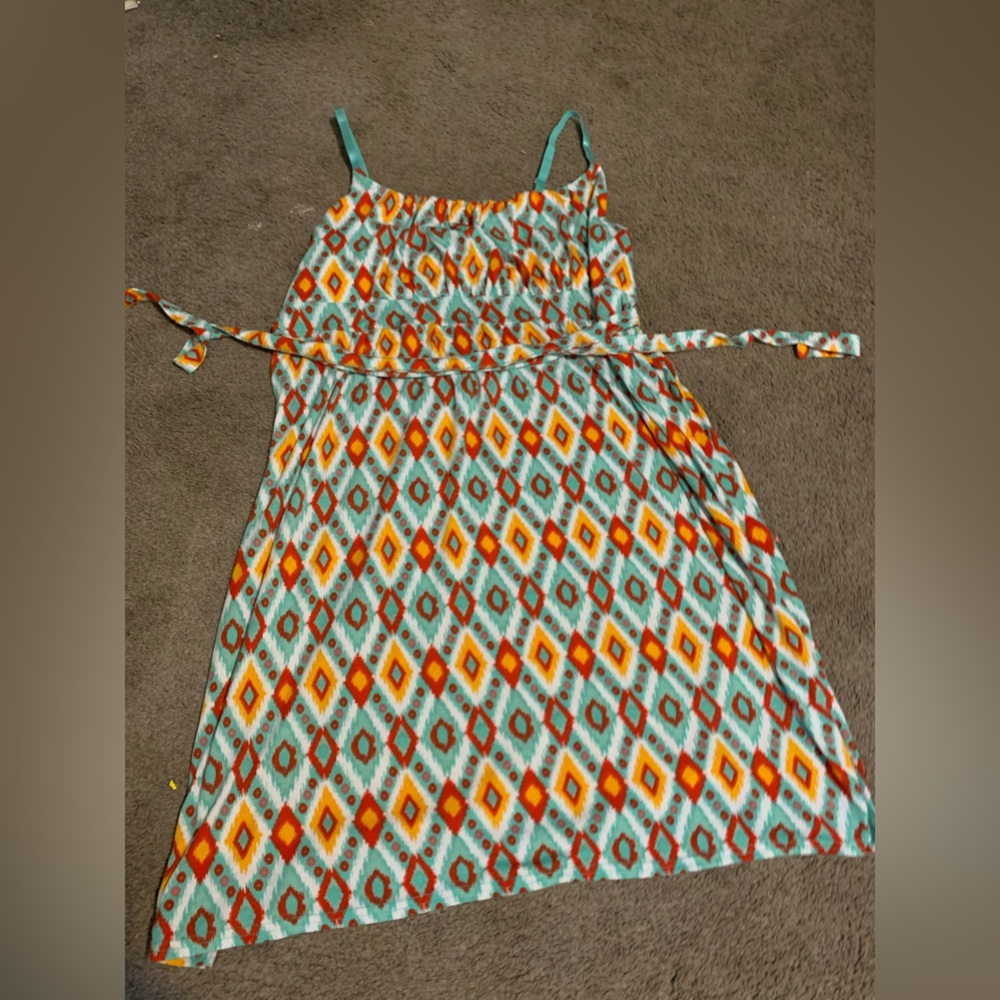 funky patterned midi tie in back dress